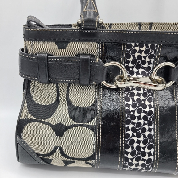 Coach Hampton Signature C Satchel Shoulder Bag Tote Purse Black Gray Jacquard - Picture 2 of 16